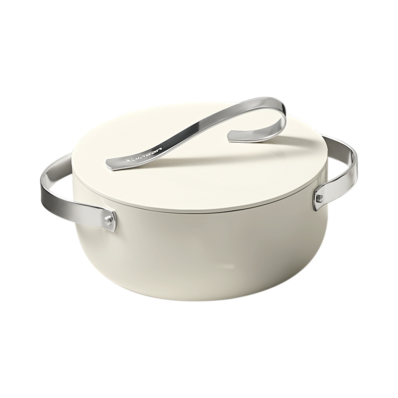 VELOSAN Free Ribbon 24 cm Cast-Aluminum Casserole with Lid, White