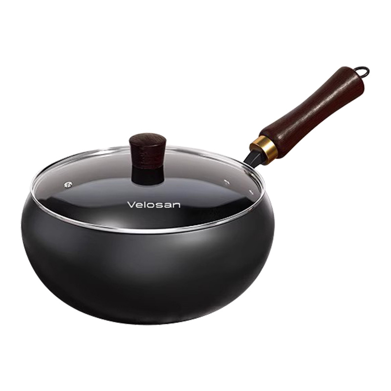 VELOSAN 24 cm Iron Wok with Glass Lid