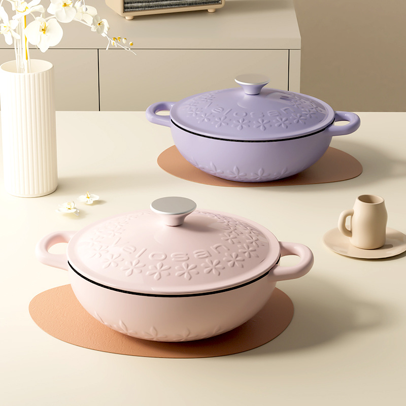 VELOSAN 22 cm Enamelled Cast-Iron Casserole, Pink