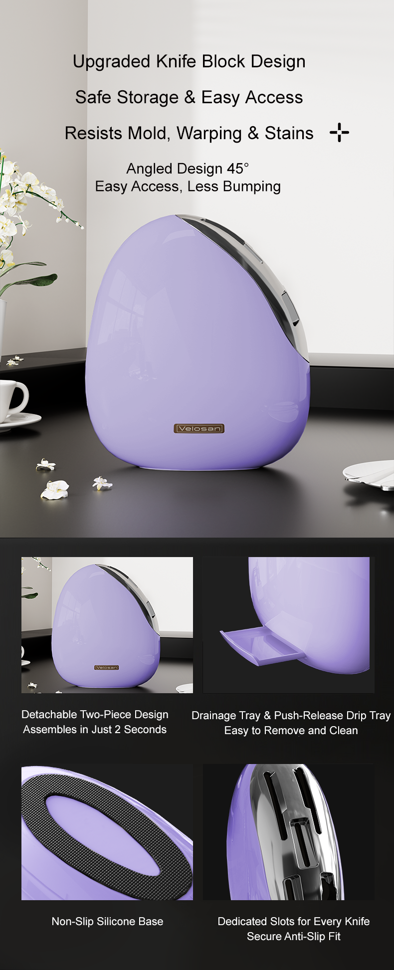 VELOSAN Pebble Series Knife Set, Purple