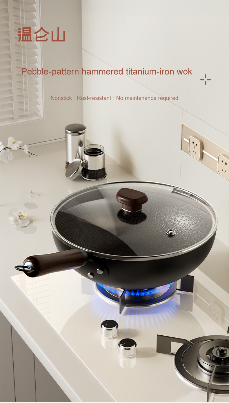 VELOSAN 32 cm Iron Wok with Glass Lid
