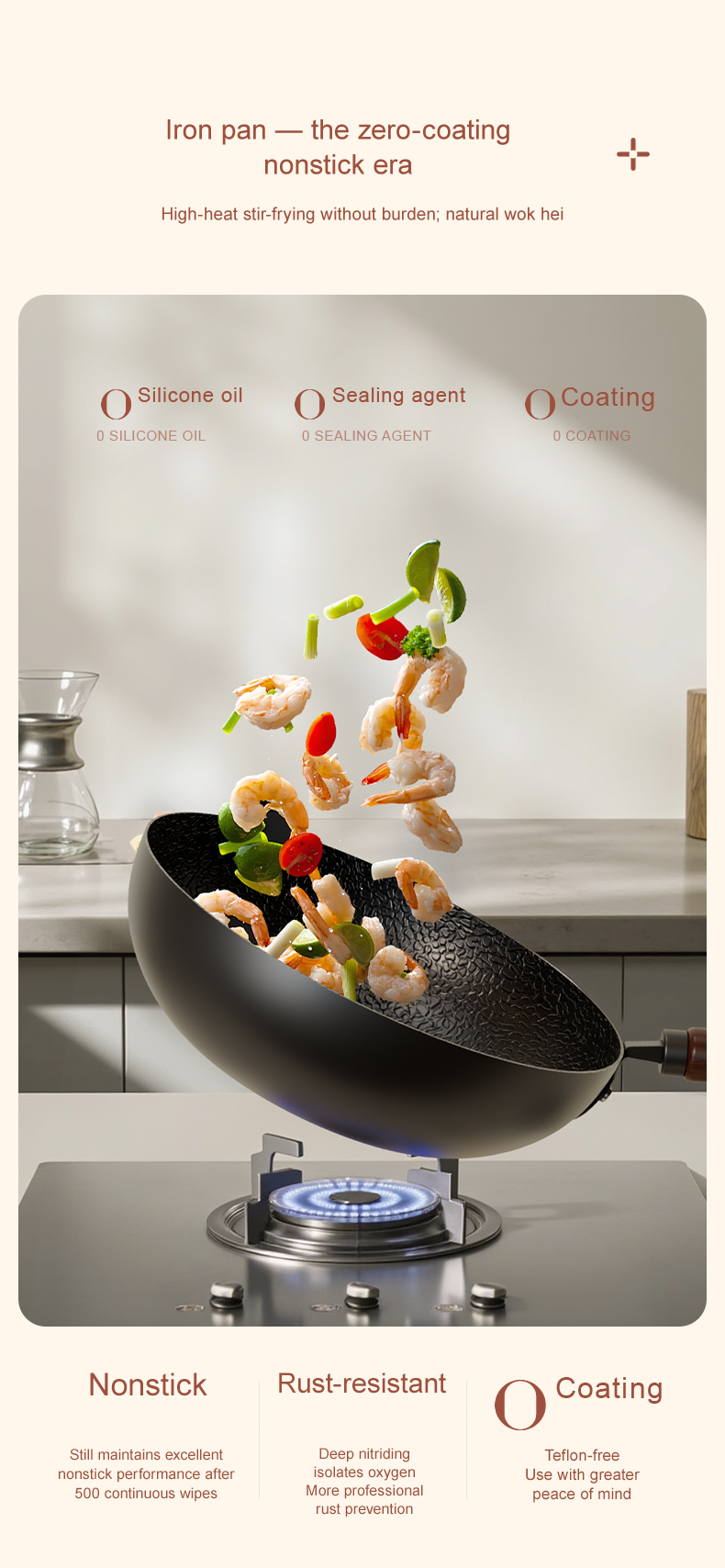VELOSAN 32 cm Iron Wok with Glass Lid