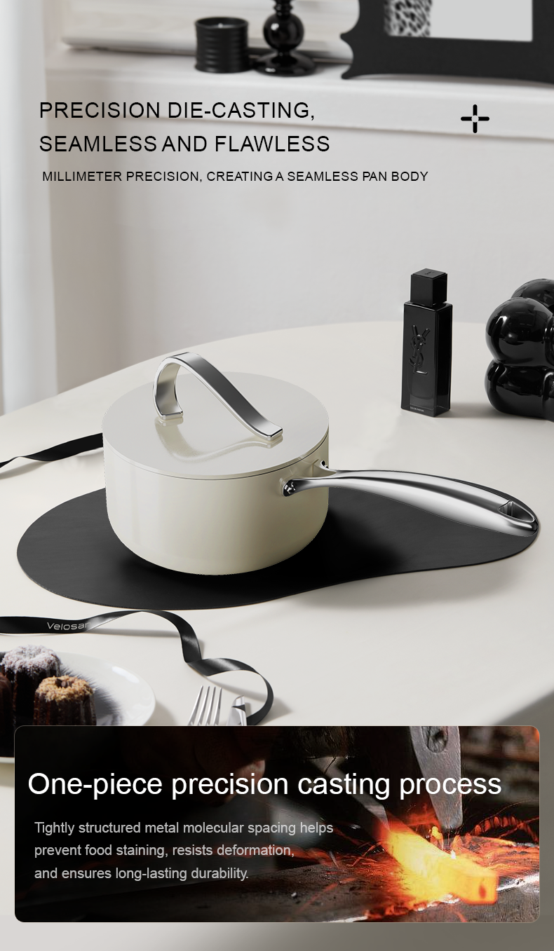 VELOSAN Free Ribbon 18 cm Cast-Aluminum Saucepan with Lid, White